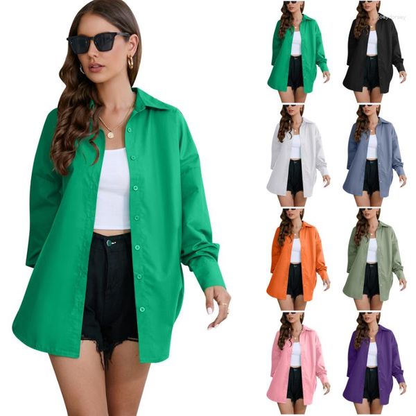 Damen-Poloshirts 2023 Amazon Frühling und Herbst, Baumwolle, einfarbig, helles Hemd, langärmelig, modische Kleidung, Hemden für Damen