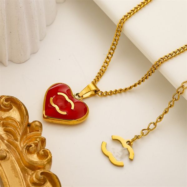 Berühmte Marke Designer Anhänger Halskette 18 Karat vergoldet Herzform Anhänger Link C Buchstaben Halsketten für Frauen Mädchen Valentinstag Muttertag Schmuck Geschenke