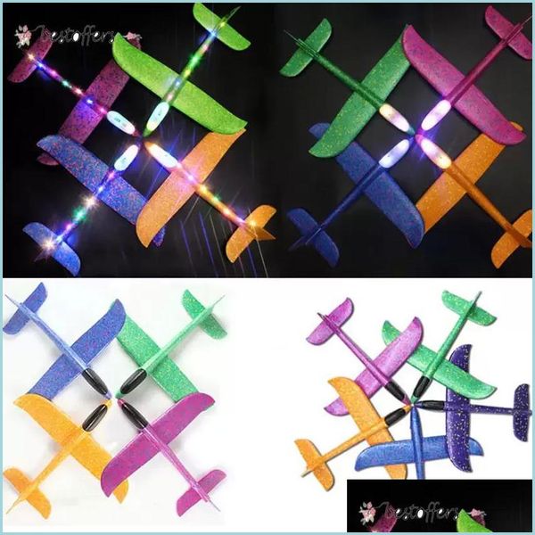 Bomboniera Fai da te Lancio a mano Illuminazione a LED Volare Aliante Aereo Giocattoli Schiuma Modello di aeroplano Giochi all'aperto Flash luminoso per bambini Fy Dhjs3