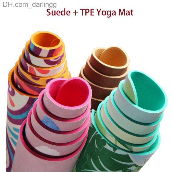 Lotus desen süet tpe yoga mat pedi kaymaz zayıflama egzersiz fitness jimnastik mat fitness esterilla pilates ev spor salonu 6 mm q230826