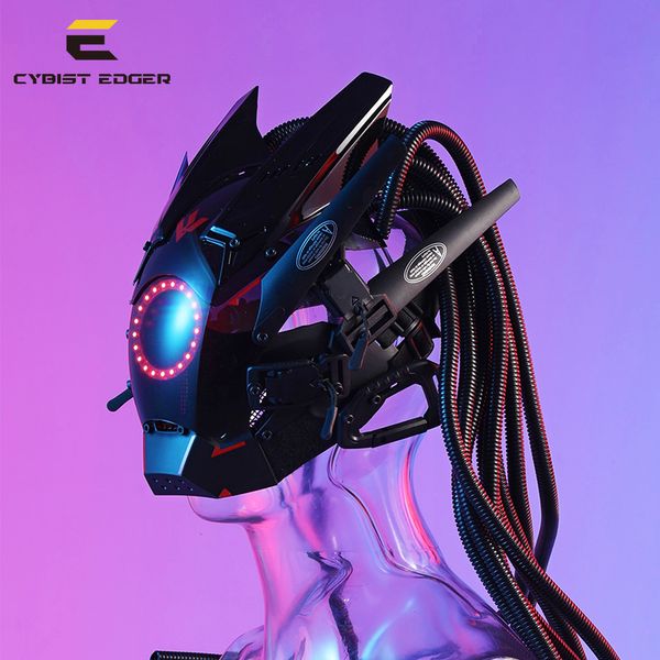 Maschere per feste Maschera cyberpunk Illuminazione RGB LED con capelli Festival musicale Fantastico cosplay Casco soldato SCI-FI Regalo per feste di Halloween per adulti 230826