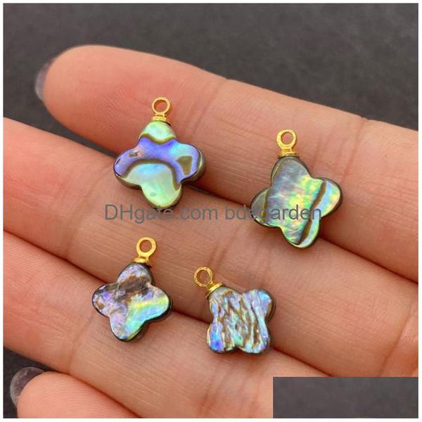 Charms Natural Mti-Color Abalone Fritillary Pendant Pendant Pendant Pendation Flower-Leaf Aura Aura Healing Retro Jewelry