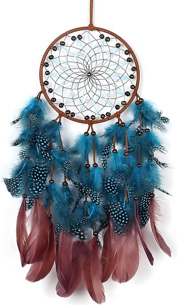 Dream Catcher Boho Sun Dream Catcher Pavão Penas Verdes com Pérola Artesanal e Contas de Madeira 122123