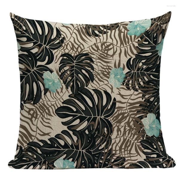 Travesseiro Folhas Tropicais Decoração de Casa Estofamento Floral Lance Retro Capas Sofá Fronha 45x45 Tartaruga Têxtil 2023 E2217