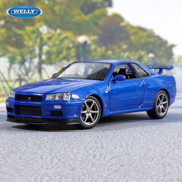 Modelo de carro fundido Welly 1 24 Skyline GTR R34 Alloy Sports Car Model Simulação Diecast Metal Toy Racing Car Model Collection Presente para crianças 230825