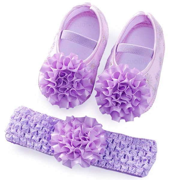 İlk Yürüyüşçüler Bahar Bebek Kız Kız Ayakkabı Dantel Çiçekler Baş Bandı Antislip Yumuşak Toddler Çocuklar Pamuk Vaftiz 230825