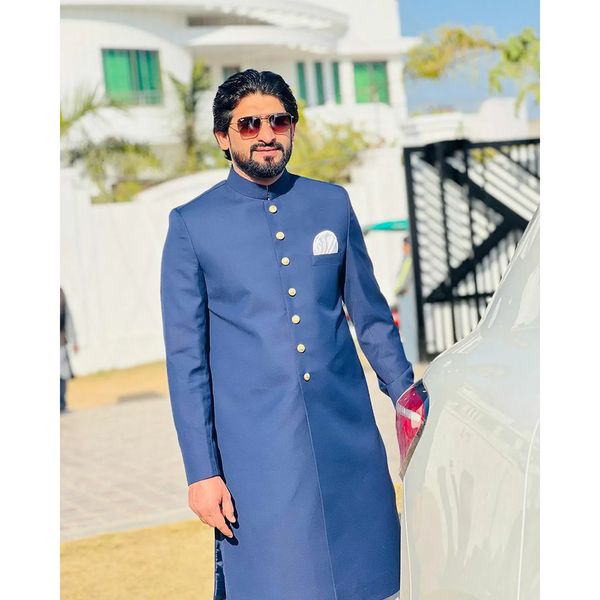 Herrenanzüge Blazer Muslim Outfit Männer Mode Stehkragen Einreiher Langarm Mantel Smart Casual Hochzeitsblazer Abaya Islam Robe Slim 230825