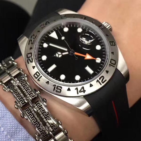 Designer relógios rolo x mens relógio de alta qualidade gmt 42mm 216570 branco preto dial agulha aço inoxidável explorador mecânico automático relógios