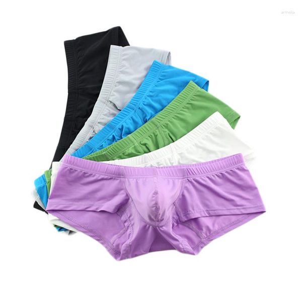 Cuecas 6 pcs Sexy Underwear Homens Boxers Shorts Nylon Gelo Sedoso Homem Cueca Pequeno Boxer U Convexo Bolsa Masculino Gay Cintura Baixa