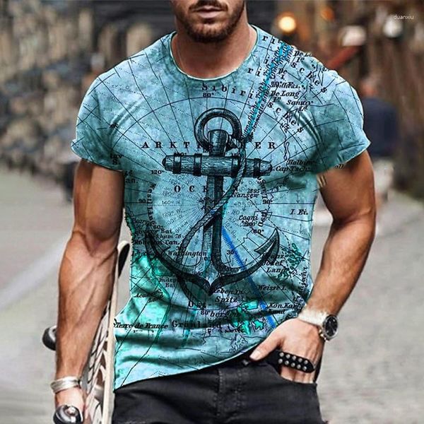 Herren T-Shirts 3D-Druck Shirt Mode Sommer O-Ausschnitt Kurzarm Ein Piratenboot Lässiges Loses T-Shirt Plus Size Tees Tops