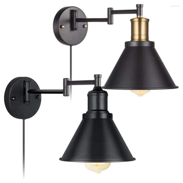 Lâmpada de parede luz industrial vintage retro loft arandela com plug eua 1.2m linha cabo botão interruptor cabeceira iluminação interior