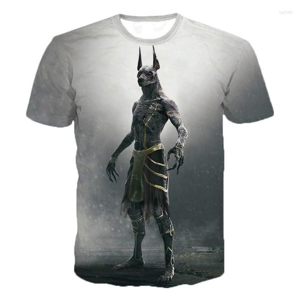 Homens Camisetas 2023 Faraó Anubis T-shirt 3D Impressão Misterioso Estilo Retro O-pescoço Manga Curta Moda Solta Camisa Top Tee