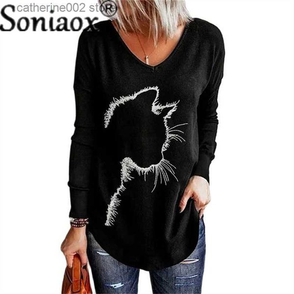 T-shirt da donna 2022 Primavera Autunno Oversize Casual Abbigliamento da donna Funny Cat 3D Stampa T-shirt a maniche lunghe Moda donna Vintage Top T230826
