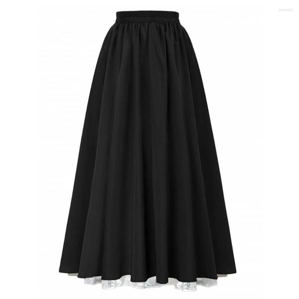 Юбки Женщины макси юбки Двойной слой элегантный кружевные строчки ретро-а-линия многослойный дизайн для женщин