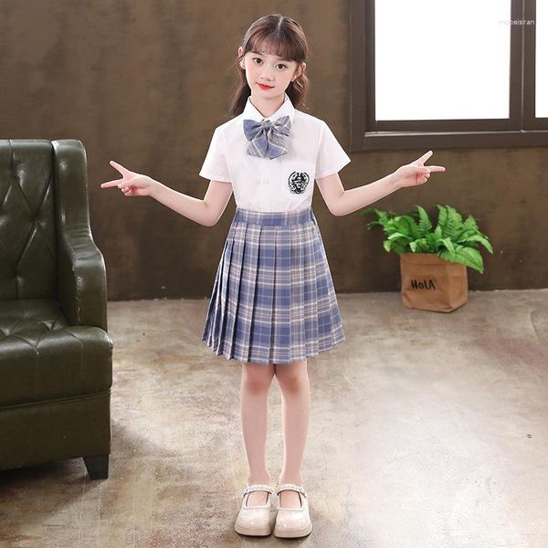 Conjuntos de roupas verão branco escola menina uniforme coreano estilo preppy saia plissada jk conjunto saias para meninas adolescentes curto traje de estudante