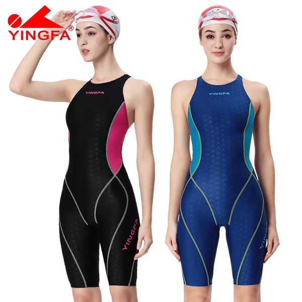 Одежда Yingfa, профессиональный купальник для соревнований, женский цельный тренировочный гоночный купальник из акульей кожи до колена, костюмы для девочек