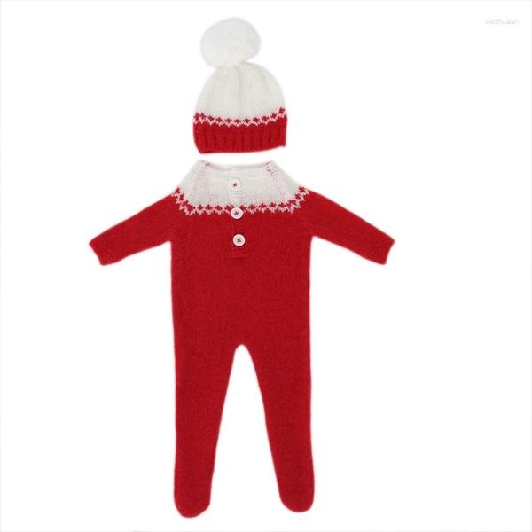 Conjuntos de roupas Roupas de malha vermelha para bebês meninos meninas roupa de pogal com peludo