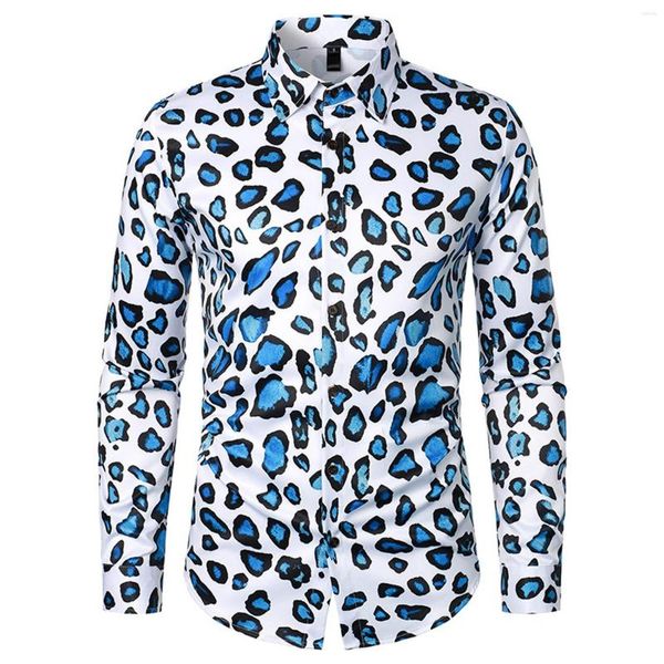 Homens camisetas com capuz macacão homens outono moda leopardo disco retro manga longa camisa tops altos