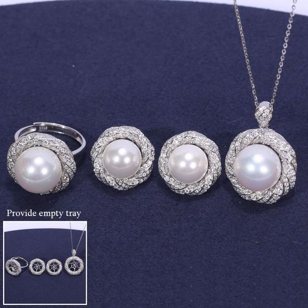 Collane MeiBaPJ Vero Argento Sterling 925 Fiore di Perle Naturali Set di Gioielli Vassoio Vuoto Orecchini Pendenti Anello di Fascino Fine Matrimonio per Le Donne