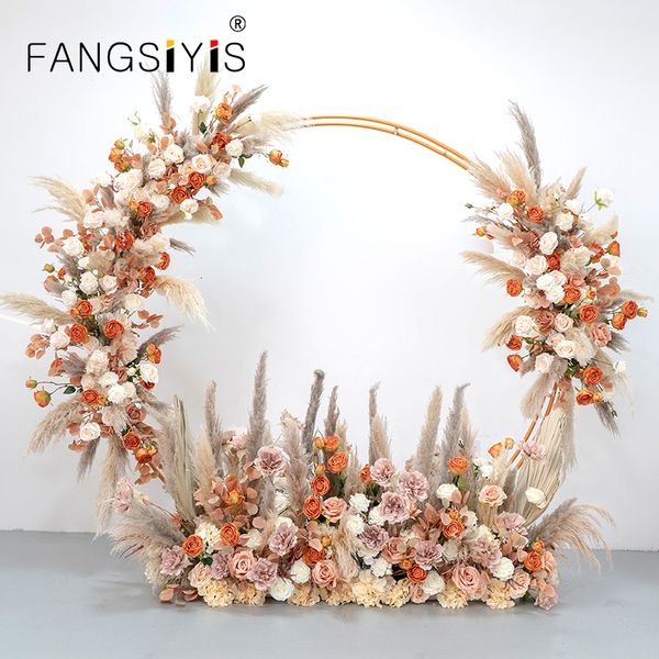 Guirnaldas de flores decorativas Caña seca natural Pampas Hierba Arreglo floral Naranja Rosa Peonía Colgar Fila Boda Arco Deco Fiesta Piso Diseño floral 230825