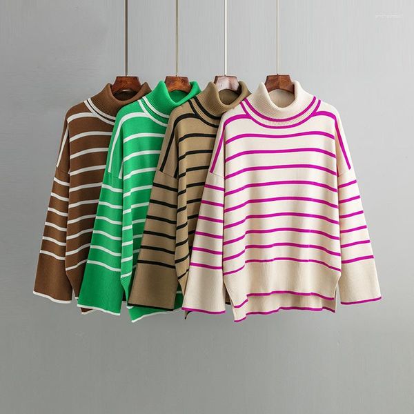 Женские свитеры осень/зимний свитер. Пуловер с контрастной полосы черепахи.