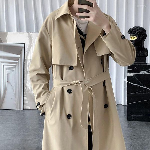 Trench da uomo 2023 Autunno Moda Cappotto lungo stile Uomo Doppio petto Primavera Uomo Casual Giubbotti Plus Size Frangivento Q586