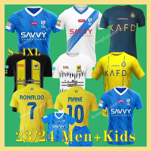 23 24 Al Nassr FC Saudi Ronaldo Soccer Jerseys Men Kids Kital Hilal Cr7 Football Shiirt Benzema neymar Jr Aboubakar Mane Fans Version Version Jersey 2023 Saudi Arabia