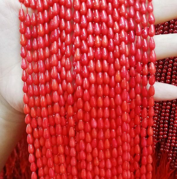 Perline in materiale naturale, perline a forma di goccia tinte in bambù marino, 4 x 8 mm, corallo rosso artificiale per accessori per orecchini, bracciali, collane fai da te