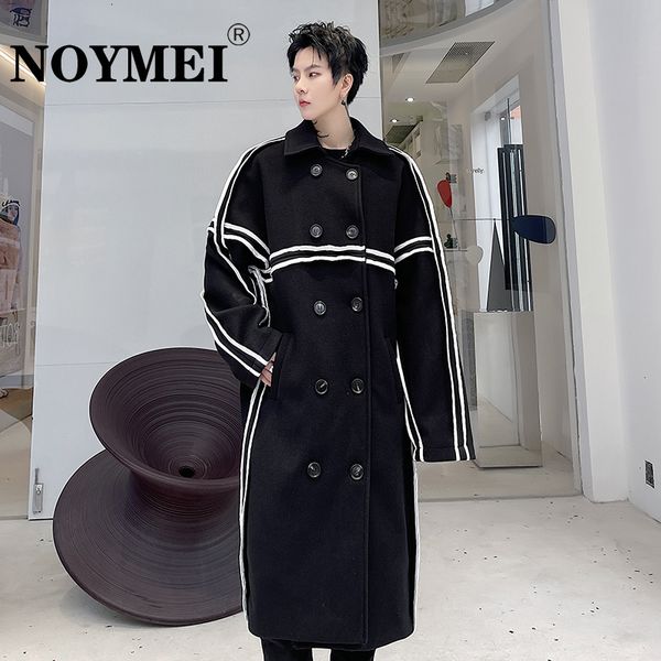Мужские траншеи Coats Noymei Contrast Color Long Длина Bodure OpenWire Line Черный модный корейский мужской пальто Зимнее ветховое бревно WA2487 230825