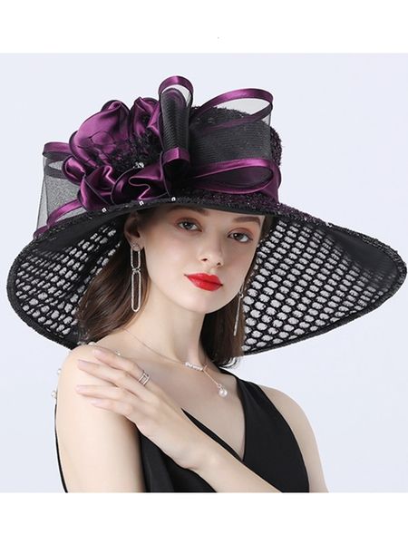 Breite Krempe Hüte Eimer Dame Fascinators Party Hochzeit Hut Fedora Kopfschmuck Kirche Organza Strand Große Größe Sonnenkappe 230825