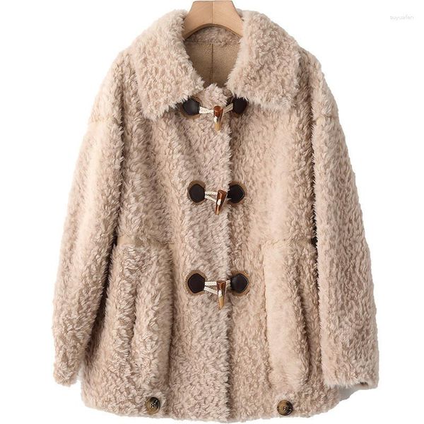 Cappotto da donna in pelliccia di lana di agnello da donna 2023 inverno coreano fibbia in corno manica lunga cesoie per pecore giacca di velluto tuta sportiva allentata femminile H1786