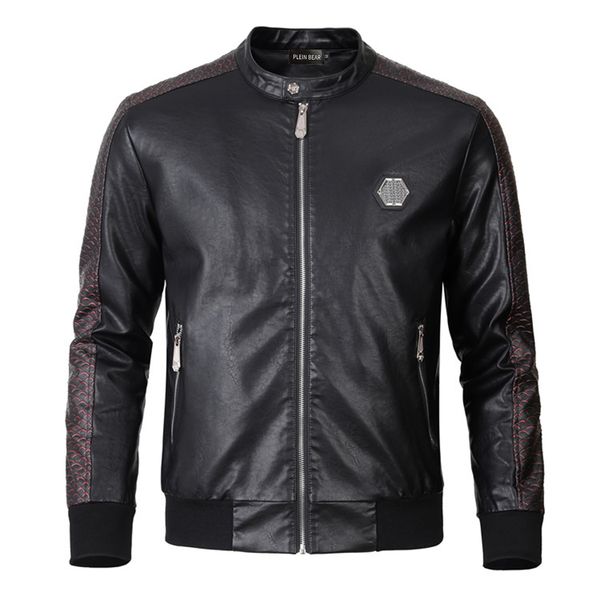 PLEIN BEAR Winter Herbst Männer Mantel Jacke Schlank Kunstleder Motorrad PU Faur Jacken langarm Oberbekleidung Mäntel 841607