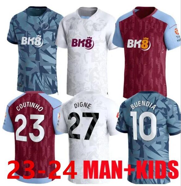 2023/24 Buendia Soccer Jerseys Kids Kit Home Away третий 3 -й 2023/24 футбольная рубашка версия игрока Mings Aston Villas McGinn Watkins Bailey Kamara Douglas Luiz