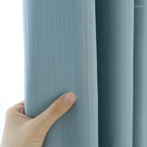 Tenda in tessuto di alta precisione Tende semplici e moderne Colore abbinato Strisce verticali blu Solido Soggiorno completo
