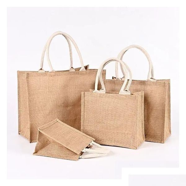 Großhandel Sublimationsrohlinge Plain Natural Tote Bag Kleine Jutebeutel für DIY Handmalerei Blank Polyester Canvas Totes mit Griffen Dr Dhyx6