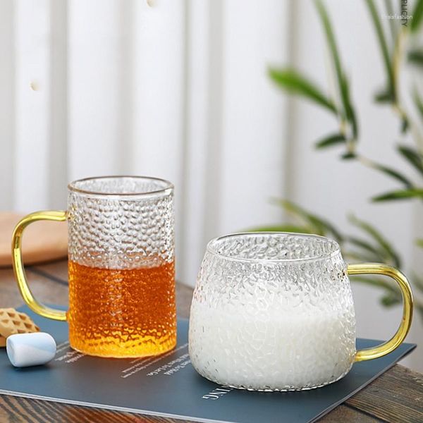 Canecas Japonesa Martelo Vidro Chá Caneca Simples Escritório Flor Copo Grande Capacidade Única Camada Punho Amarelo