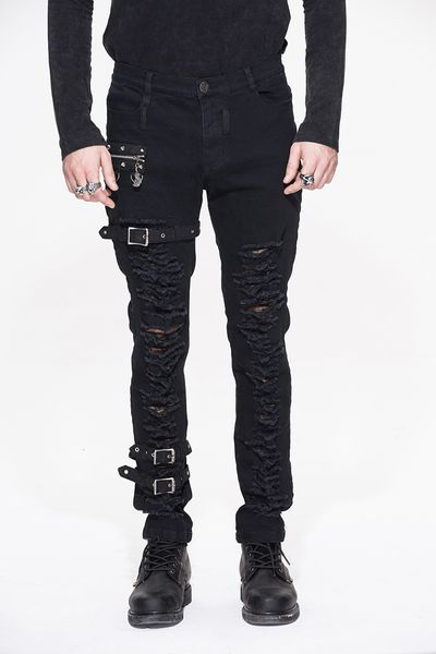 Jeans da uomo Steampunk Moda Uomo Casual Staccabili Pantaloni Personalità gotica Pantaloni con foro Vita media Abito da palco 230825