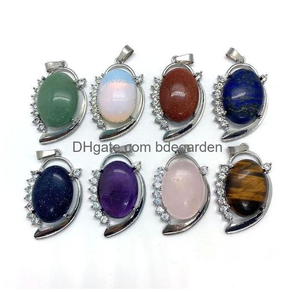 Encantos requintado pedra natural oval pingente rosa quartzo verde aventurina incrustada diamante jóias fordiy colar pulseira entrega gota dhibr