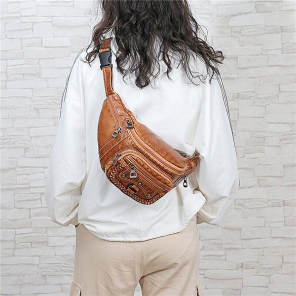 Sacos de cintura PU saco de couro mulher cinto mulheres marca para homens vintage travesseiro barriga pacotes lavados unisex telefone