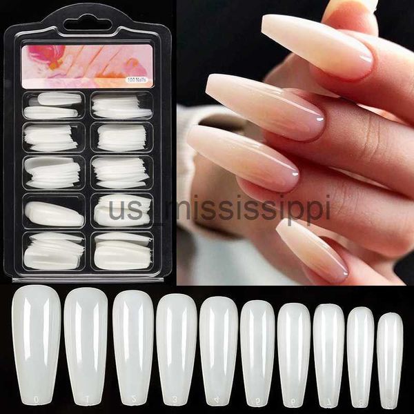 Unhas Falsas 100pcsbox Natural Unhas Falsas Limpar Branco Cobertura Completa Extensão Falsas Unhas Dicas T Shaped Gota de Água Adesivo Completo para Unhas x0826