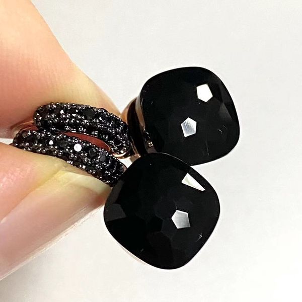 Hoop Huggie 10.6mm Classique Nudo Boucles D'oreilles Noir Pistolet Plaqué Pour Les Femmes Améthyste Noir Onyx Boucles D'oreilles Bonbons Carrés Cristal Boucles D'oreilles Cadeau 230825