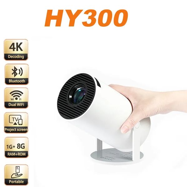 HY300 Projector 4K HD Android 11 Dual WiFi 6.0 120 ANSI BT5.0 1080P 1280*720P Cinema doméstico Projetor portátil ao ar livre