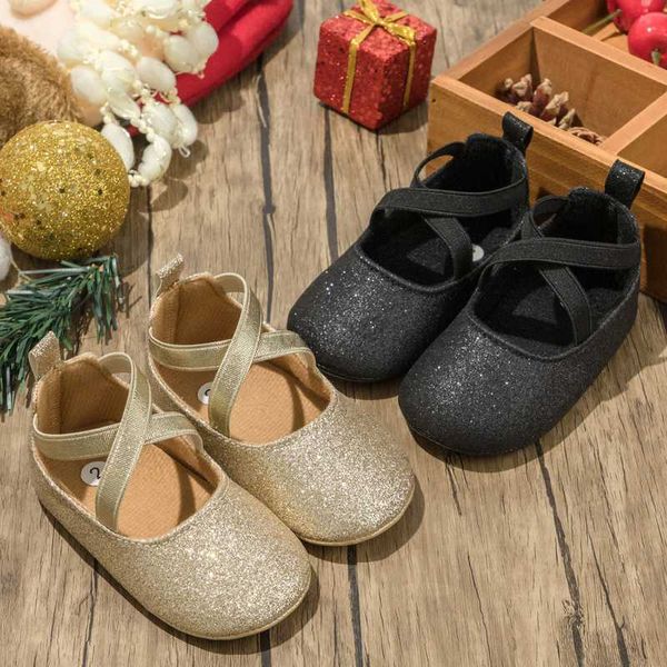 Primeiros caminhantes novos sapatos de bebê bebê menina sapatos bling princesa ouro criança sapatos anti-deslizamento sola de borracha plana recém-nascidos primeiros caminhantes sapatos infantis l0826