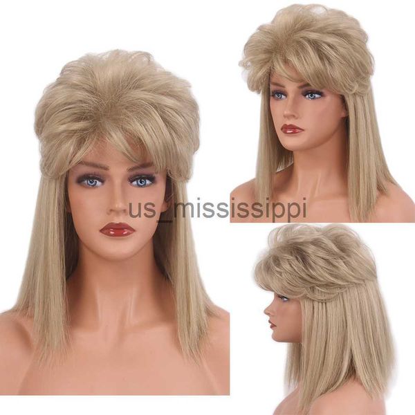 Synthetic Wigs Gres Rock Style Blond Wigs for Womenmen Long Straight Cosplay Wig High Temperature Fiber Vintage Synthetic Hair x0826
