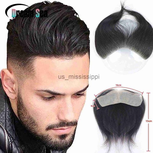 Perucas sintéticas Straight Man Toupee V Estilo Frontal Hairline para Homens 100 Cabelo Remy Humano 006mm Pele Ultra Fina PU Homens Prótese Capilar X0826