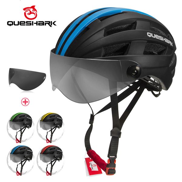 Capacetes de ciclismo Queshark Homens Mulheres Capacete Ultraleve MTB Road Bike Bicicleta Motocicleta Removível Lente Transparente Cap QE116 230825