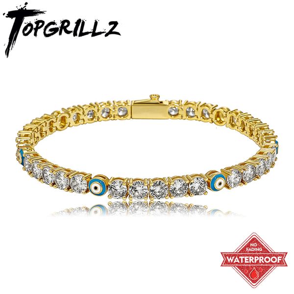 Bracciale TOPGRILLZ Catena da tennis classica Set 4 5mm Collana con bracciale impermeabile con zirconi cubici con D blu per donna Uomo 230825