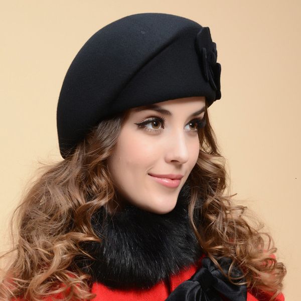 Berets Mode Frauen Baskenmütze Hut Für Beanie Weibliche Kappe Blume Französisch Trilby Wolle Weiche Stewardess Gorras Planas 230825