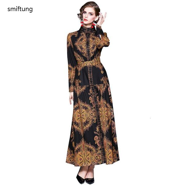 Основные повседневные платья Оптовые Smiftung Spring Fashion Dress Vintage Long Casual Court Printing Printing рукав 230826