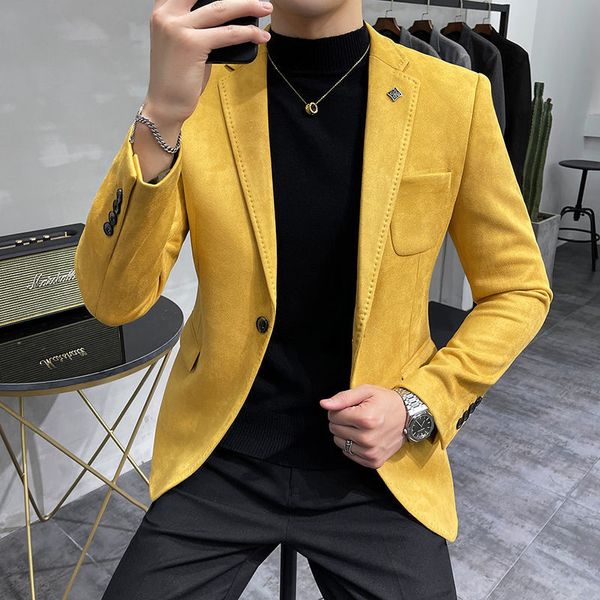 Erkekler Suits Blazers Plus Boyut 4xl-M Sonbahar Deerskin Velvet Ceket Blazer 6 Renkli Erkekler İş İnce Blazers Hommes Sıradan Düğün Smokin Takım 230825